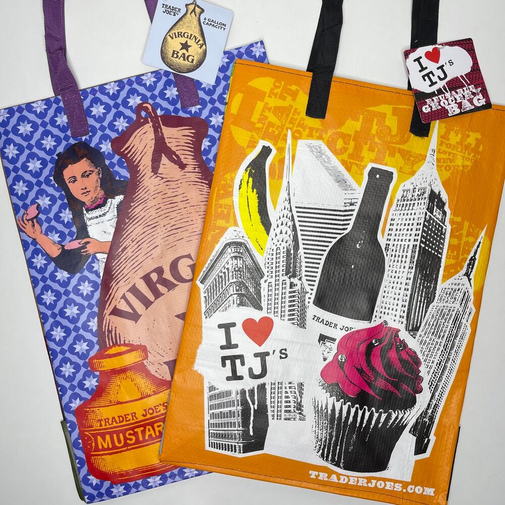 Set of 2 Trader Joe’s USA State Reusable Tote Bag VIRGINIA VA + NEW YORK NYC NWT